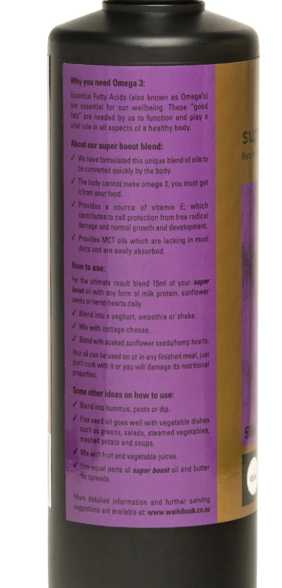 Waihi Bush Organic Omega 3 Super Boost Oil Essential Fatty Acid Support - 500ml