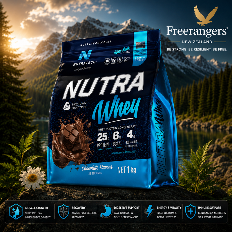 NutraTech Whey Protein Powder Muscle & Recovery Support - Chocolate, Vanilla & Natural - 1kg