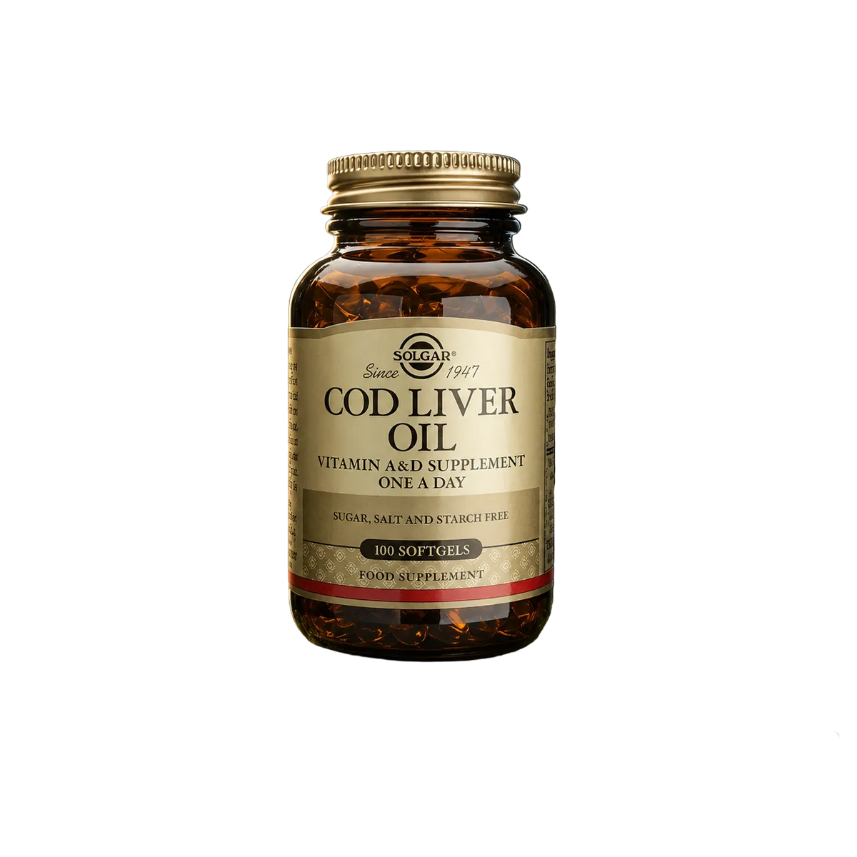 Cod Liver Oil Omega-3, Vitamin A & D Support - 100 Capsules