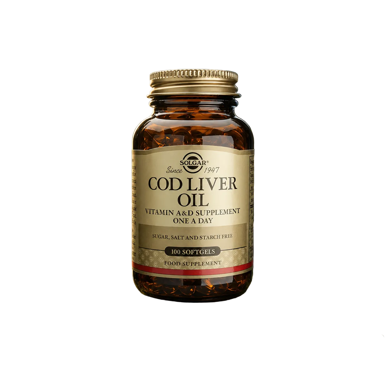 Cod Liver Oil Omega-3, Vitamin A & D Support - 100 Capsules
