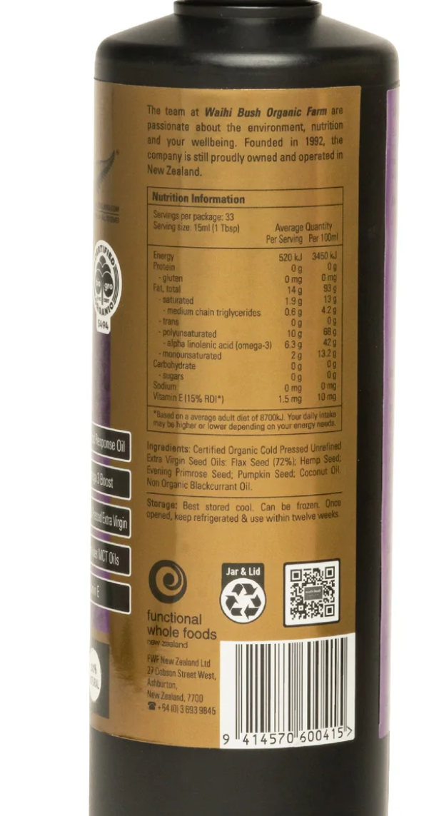 Waihi Bush Organic Omega 3 Super Boost Oil Essential Fatty Acid Support - 500ml