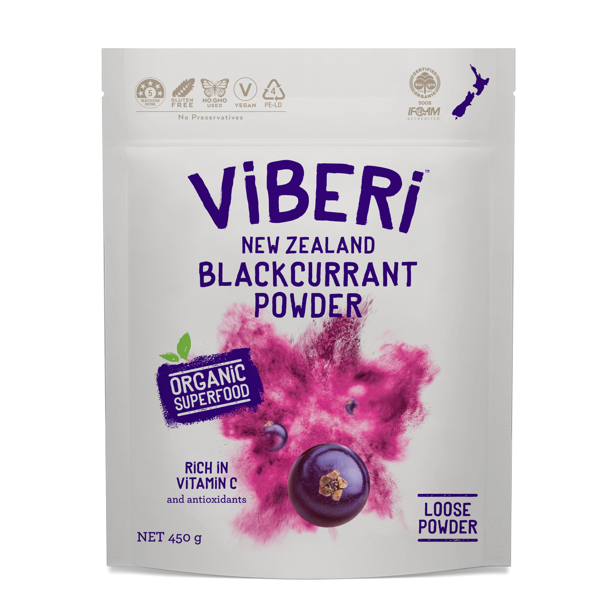 Organic Blackcurrant Powder 450g (Loose Powder)